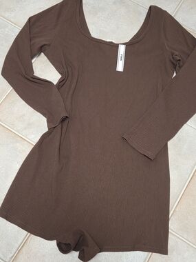 PINK Victoria's Secret Ribbed Bodysuit in Deep Brown